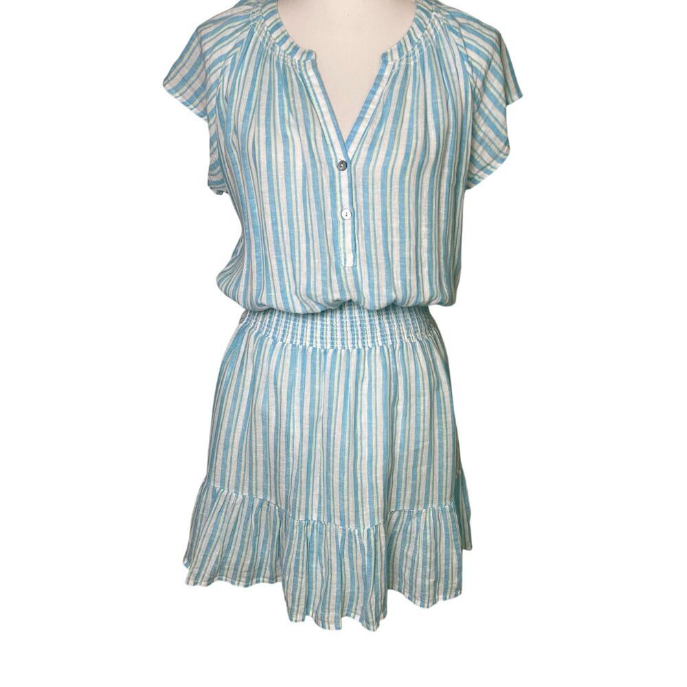 Rails women's Augustine laguna stripe smocked linen blend dress size M